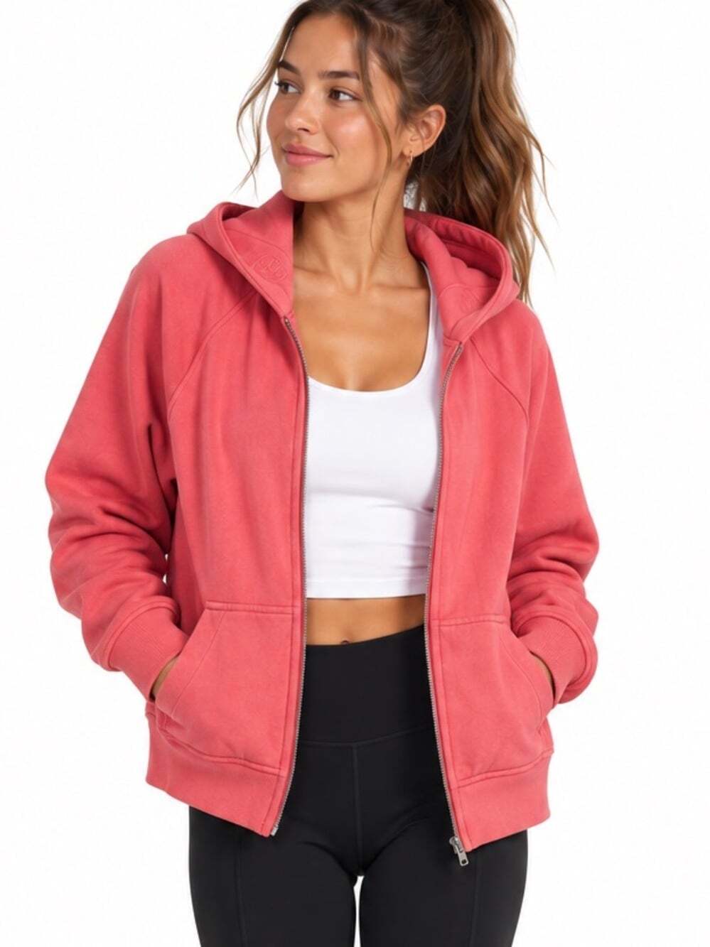 Lululemon Scuba Oversized Full Zip Hoodie M/L Pink Blossom Cropped Fleece - Picture 2 of 16